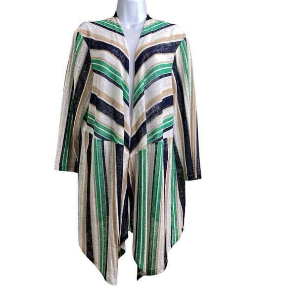 Chico's Travelers Green Striped Open‎ Front Kimono Cardigan Size 3 XL Statement - Picture 1 of 11